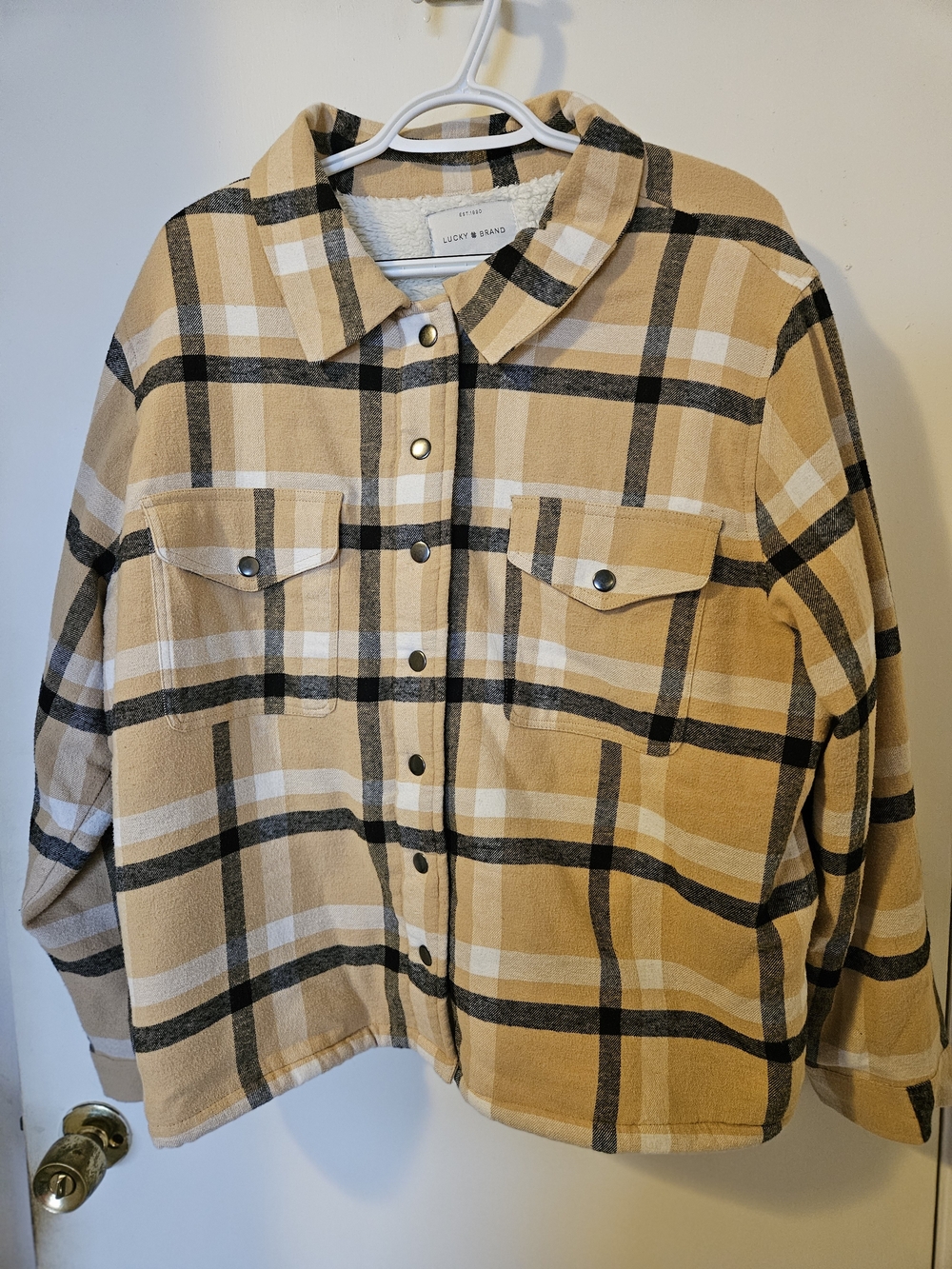 Lucky Brand Tan and Black Plaid Button-Front Jacket